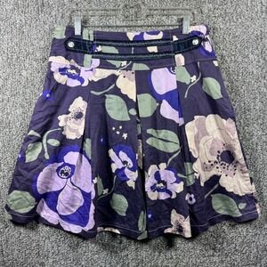 Toi et Moi Cotton Floral A-Line Skirt Purple Green Pleated Romantic Womens Large